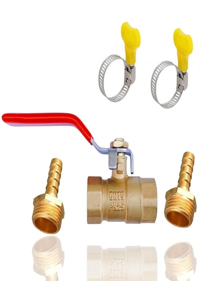 aitchcy Full Brass Shut Off Valve with 12mm Hose Nipple & Clamps | 1/2" Ball Valve for Biogas, Industrial, Plumbing, Irrigation, DIY Projects, Compressor | Forged Brass On Off Valve1/2" - Image 1